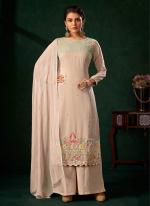 Pure Viscose Beige Party Wear Khatli Work Plazzo Suit